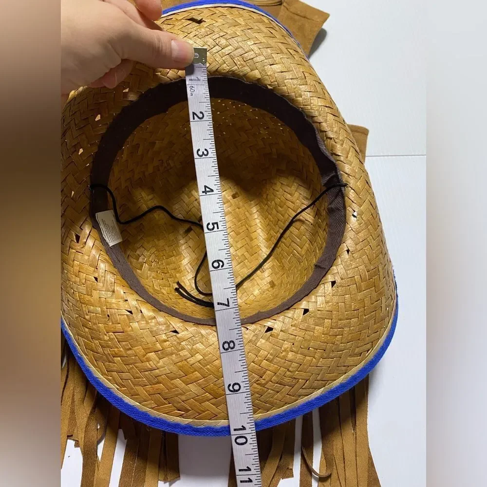 Native American cowboy Western straw hat fringe faux suede vest costume 6-12yo